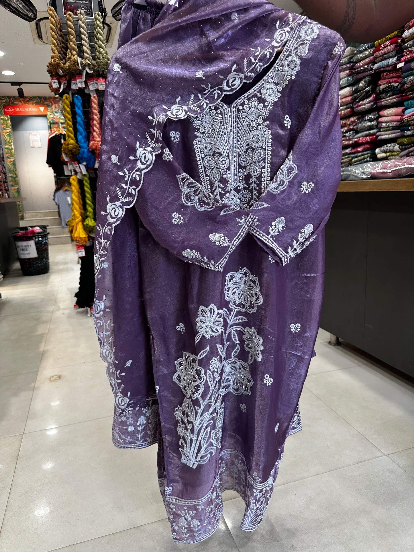 Premium white thread embroidery suit