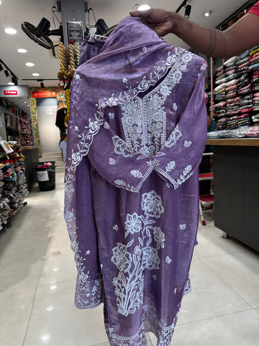 Premium white thread embroidery suit