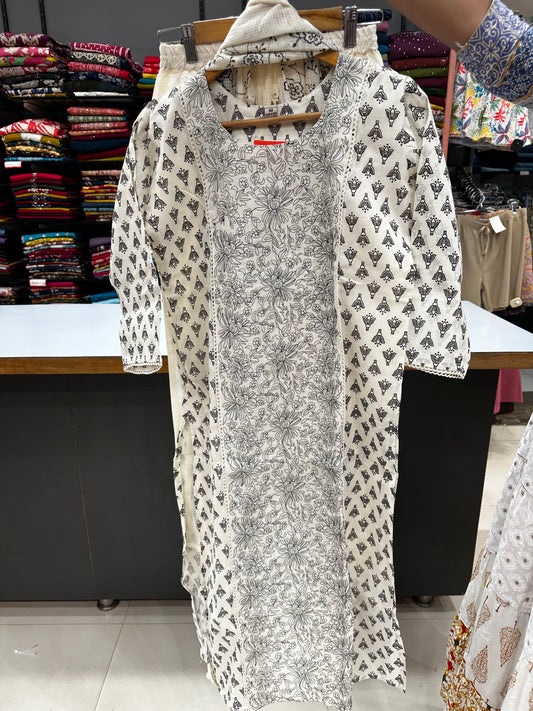Printed Khadi cotton-Grey