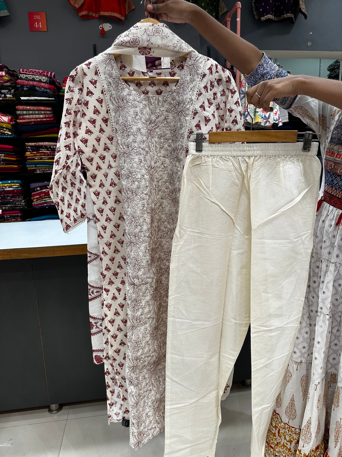 Printed Khadi cotton-Maroon