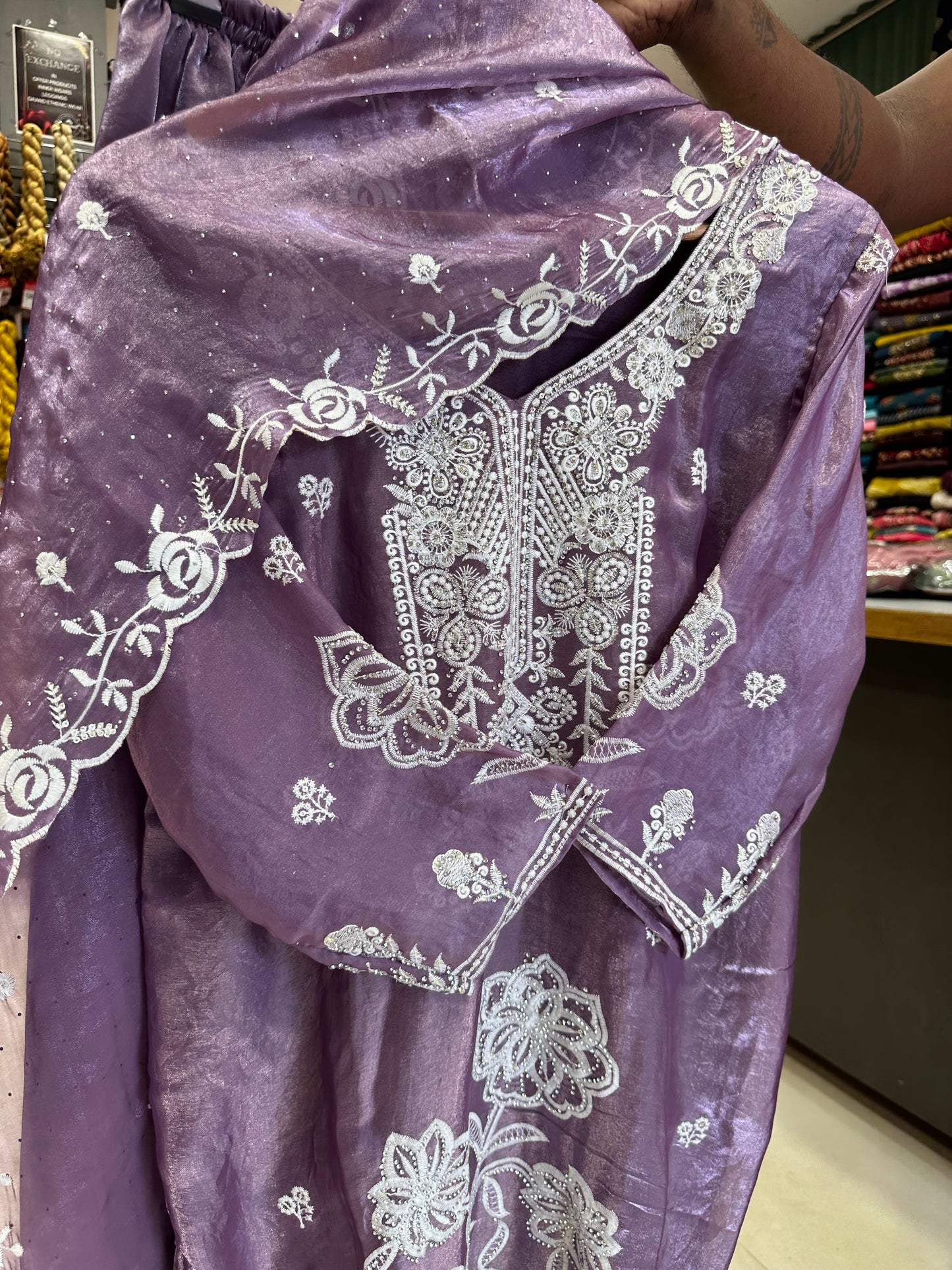 Premium white thread embroidery suit