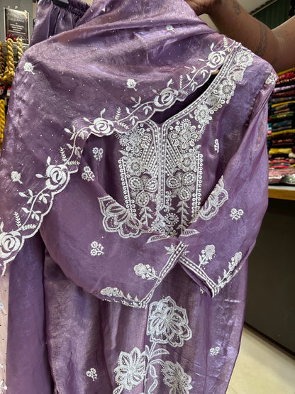 Premium white thread embroidery suit