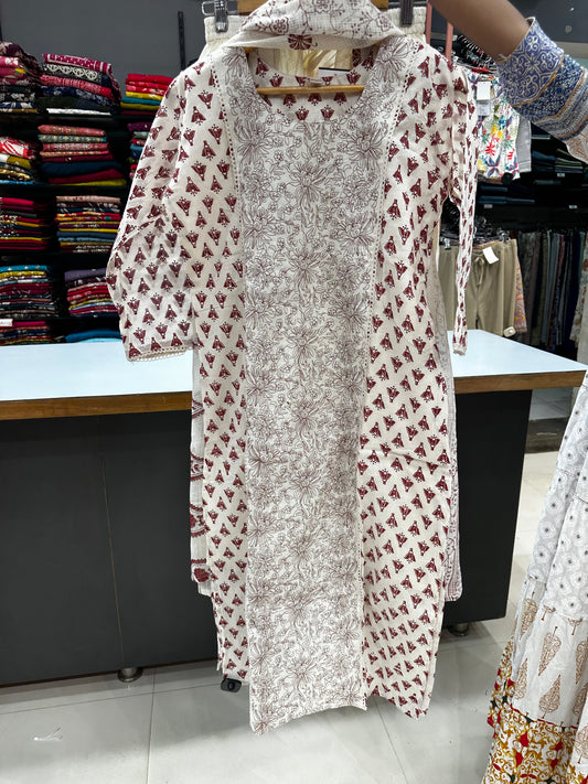 Printed Khadi cotton-Maroon