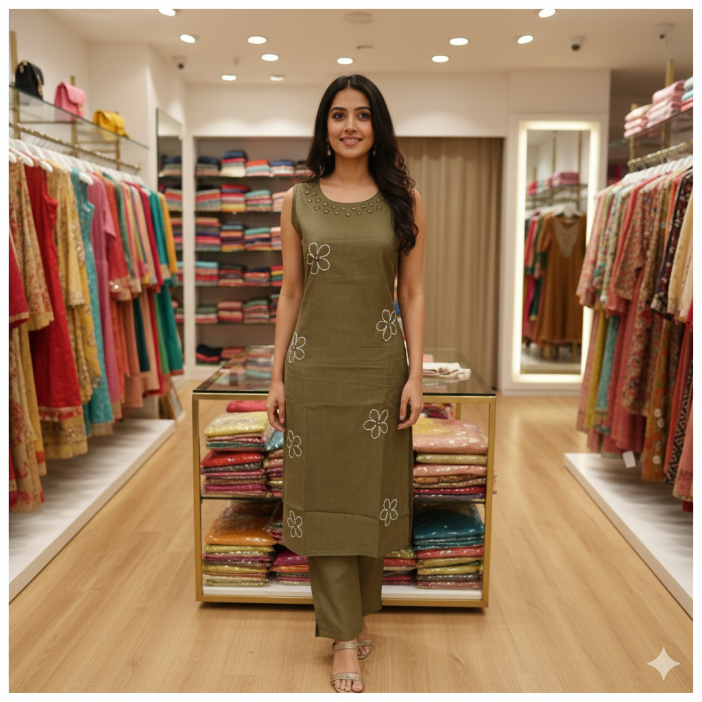 Sleeveless Co-ord set-Olive