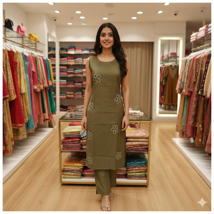 Sleeveless Co-ord set-Olive