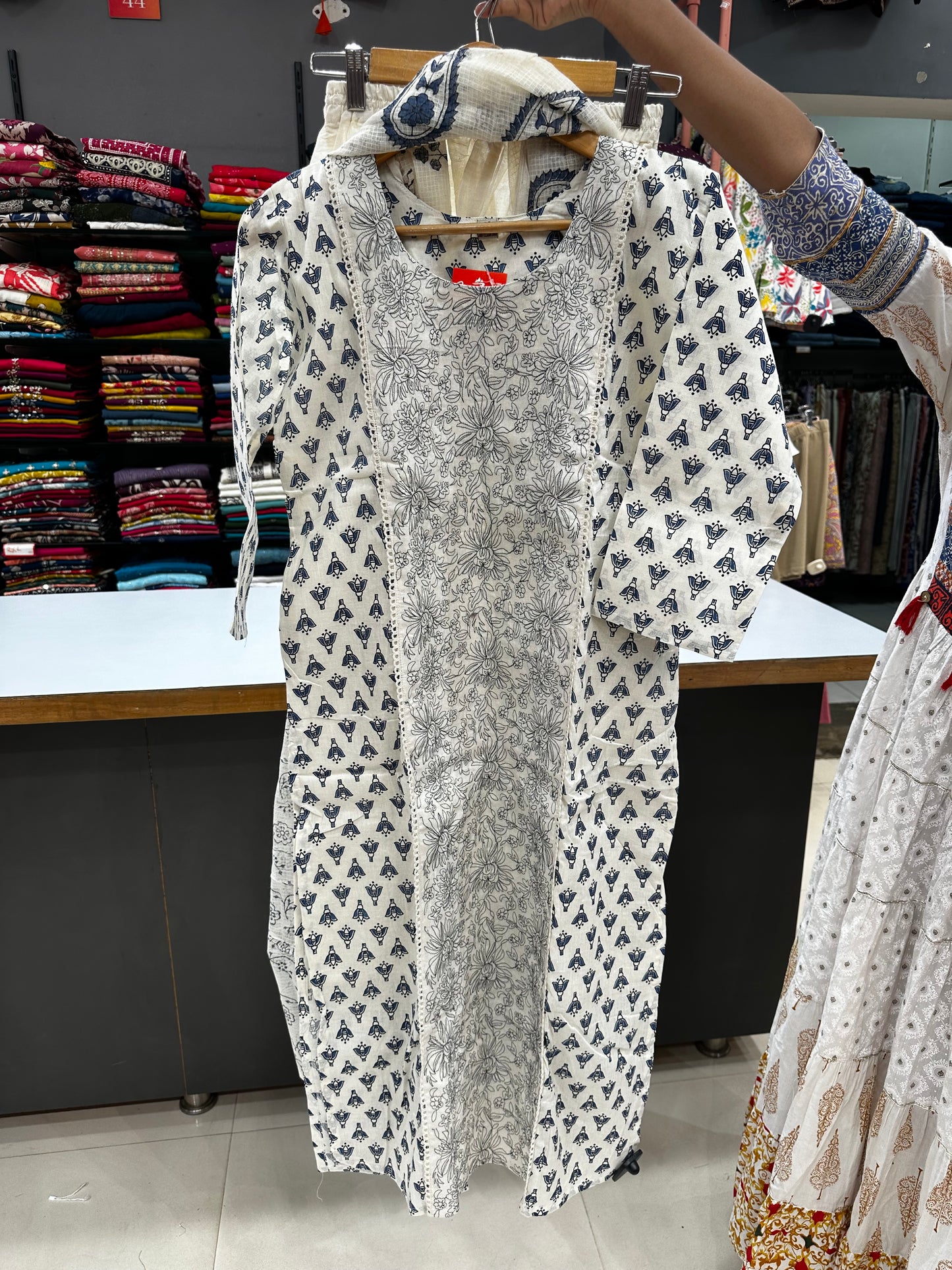 Printed Khadi cotton-Jean blue