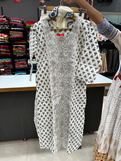 Printed Khadi cotton-Jean blue