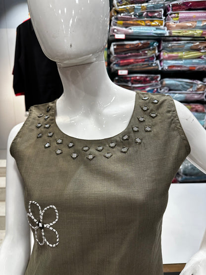 Sleeveless Co-ord set-Olive