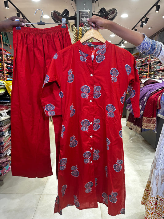 Cotton Co-ord set-Maroon