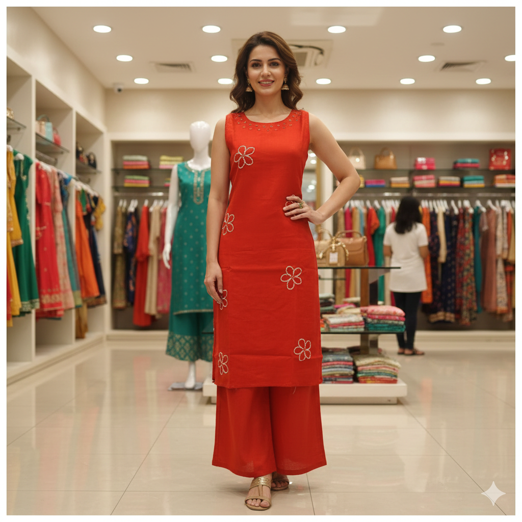 Sleevless Co-ord set-Rust