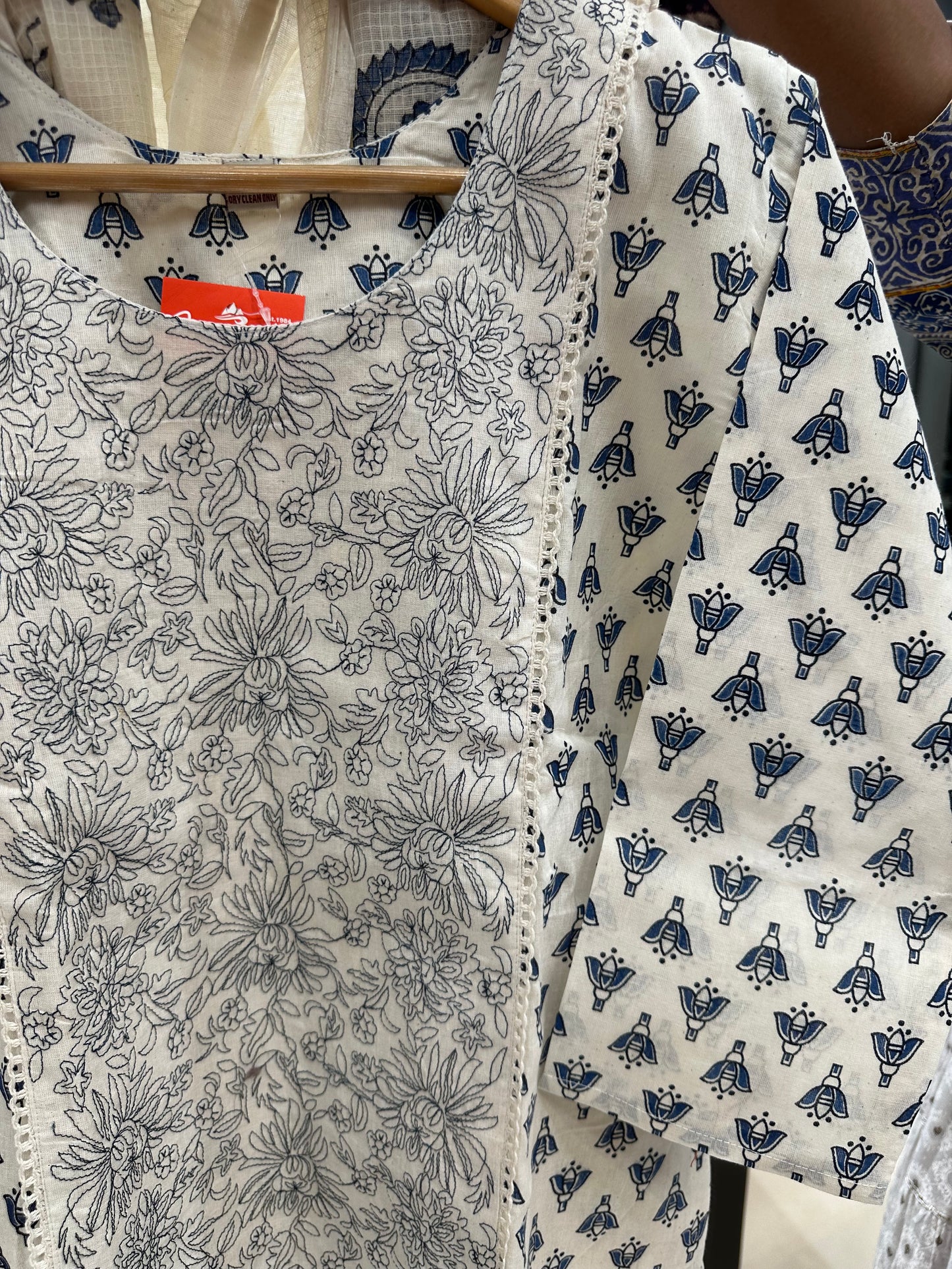 Printed Khadi cotton-Jean blue
