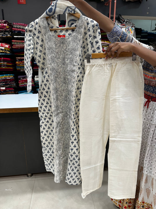 Printed Khadi cotton-Jean blue