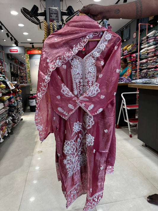 Premium white thread embroidery suit