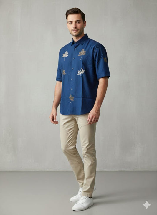 Embroidery Casual Shirts Half Sleeves