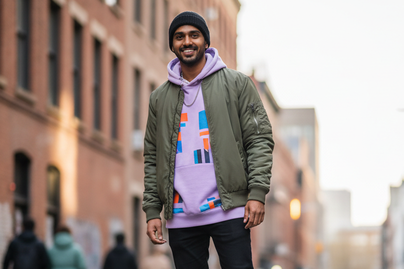 Streetwear young Indian Man Smiling
